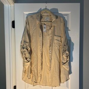 Oversized Beige Casual Linen Shirt
